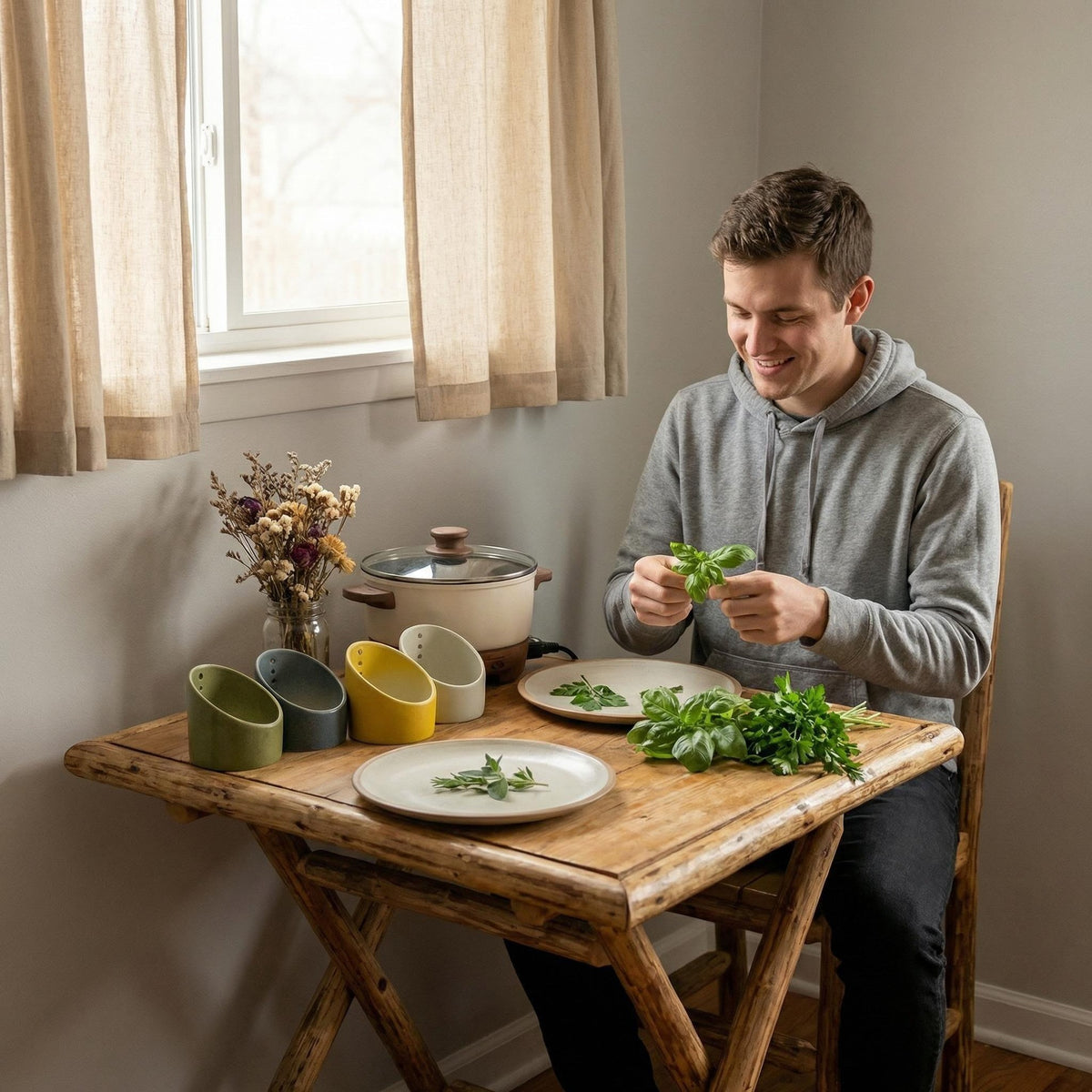 Ceramic Herb Stripping Bowl Multifunctional Leaf Remover for Kitchen